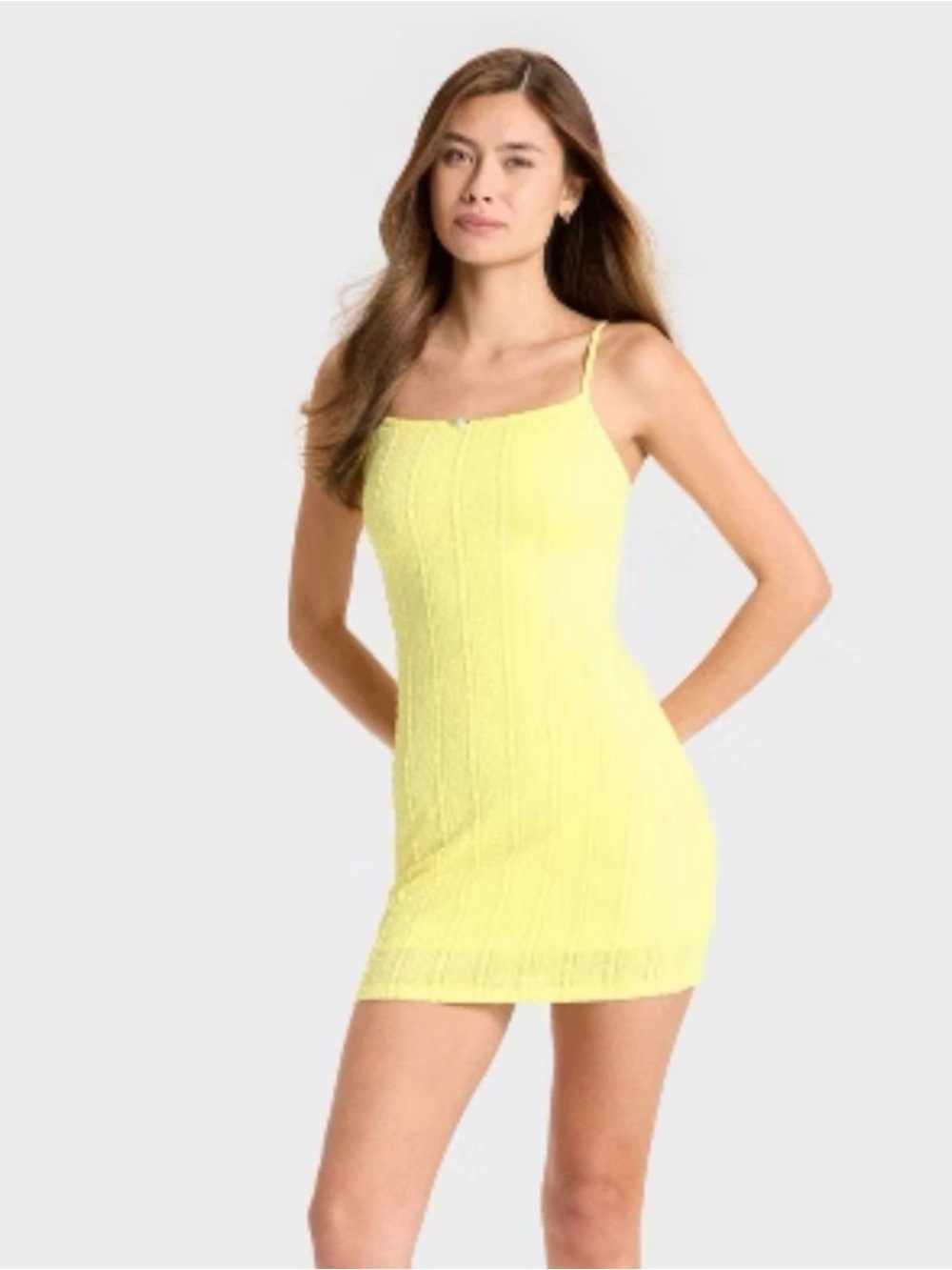 Wild Fable Textured Knit Yellow Spaghetti Strap Mini Bodycon Dress Size XXL New